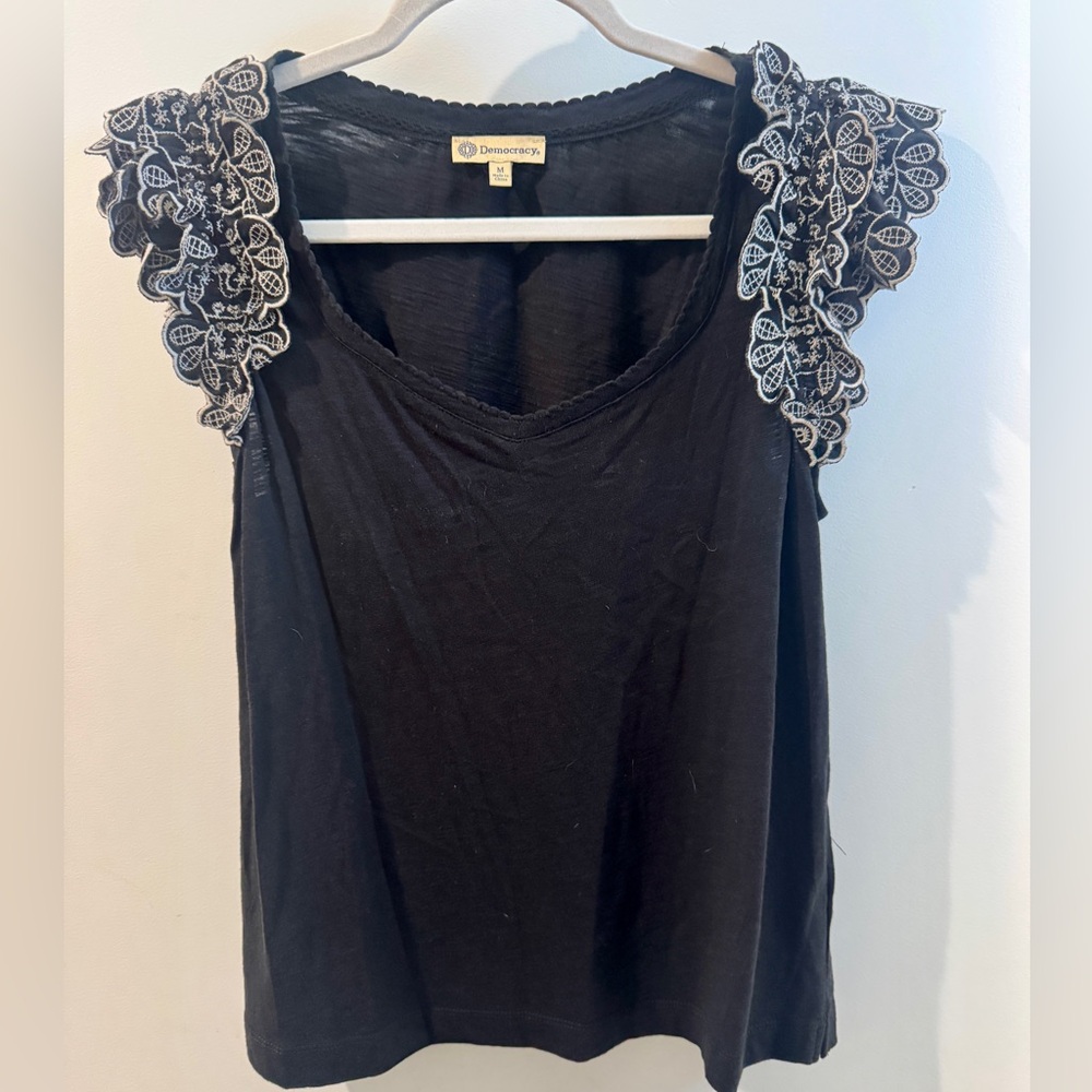 Democracy Black Ruffled Sleeveless Tank Top
